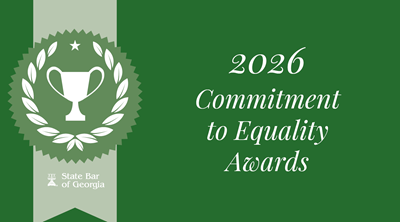 Green background with award ribbon announcing 2026 Commitment To Equality Awards